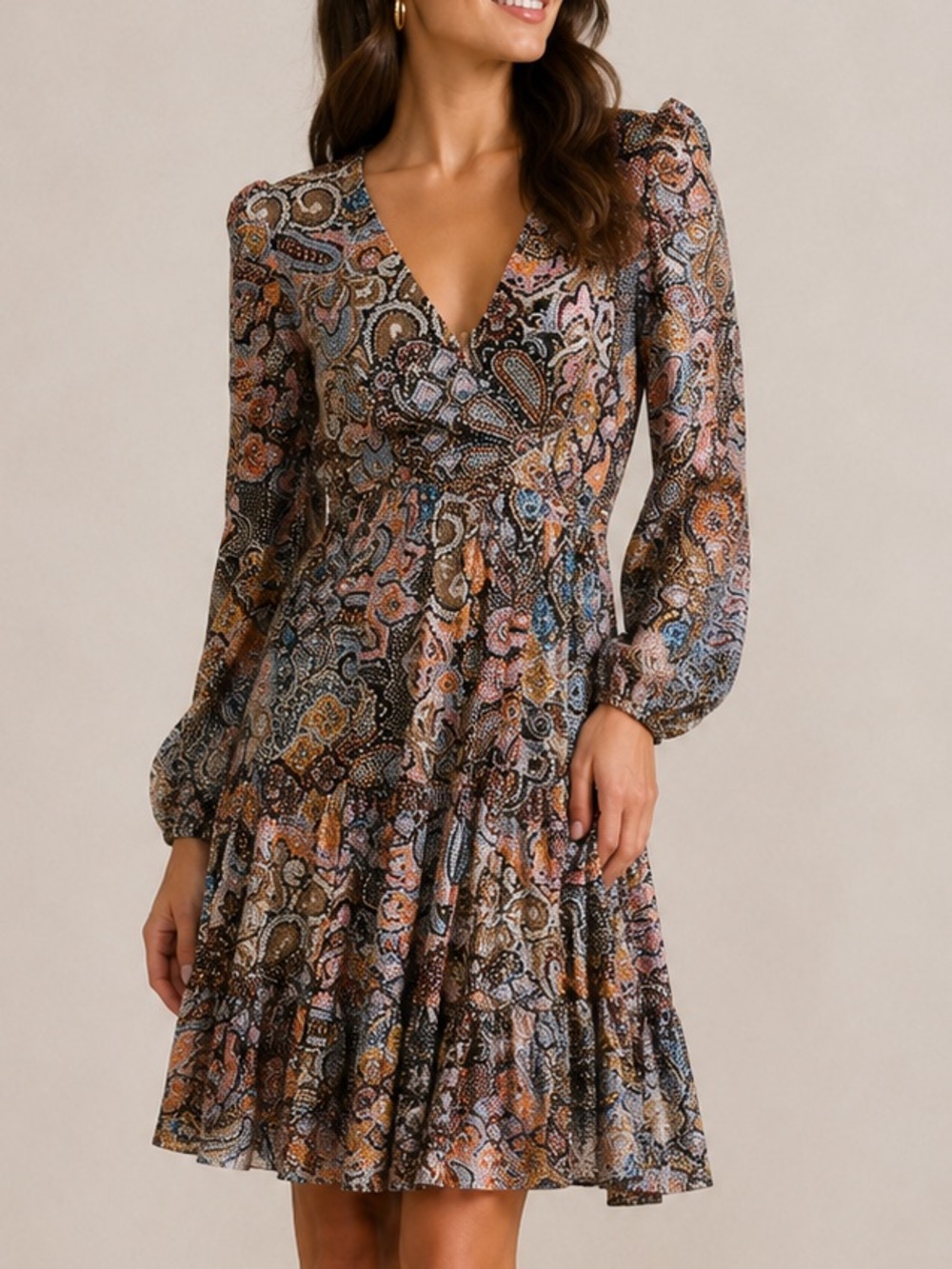 TAJ by Sabrina Crippa Paisley Beaded Midi Dress Sz. S